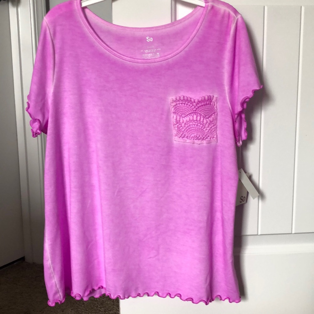 SO Top Girls Size 18 Plus Pink Short Sleeve Pocket‎ NWT